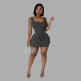 Casual Jacquard Sleeveless Bodysuit + Mini Skirt two-piece set