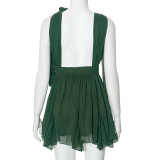 Solid Plunge Neck Chiffon Sleeveless Lace-Up Backless Mini Dress