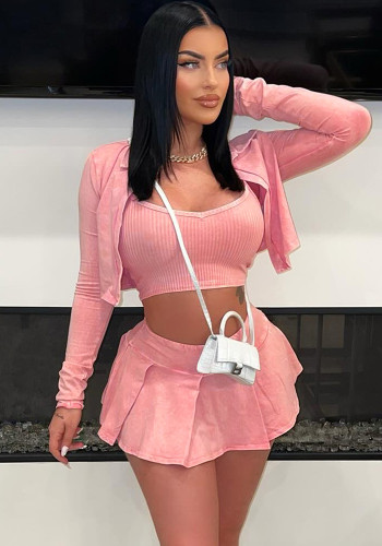 Wholesale Solid Long Sleeve 3 Pieces Skirt Set