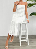 Solid Slim Strapless Ruffle Maxi Dress