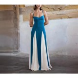 Sexy Contrast Color Patchwork Cami Maxi Dress