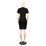 Sexy Round Neck Short Sleeve Casual Dress for Women