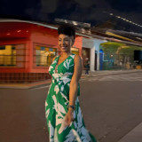 Print Green Bow Decor Tie Waist Maxi Dress