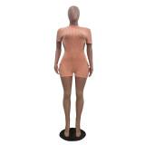 Casual Solid Short Sleeve Tight Pocket Rompers