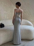 Sexy Solid Cami Hollow Out Butterfly Slim Long Dress