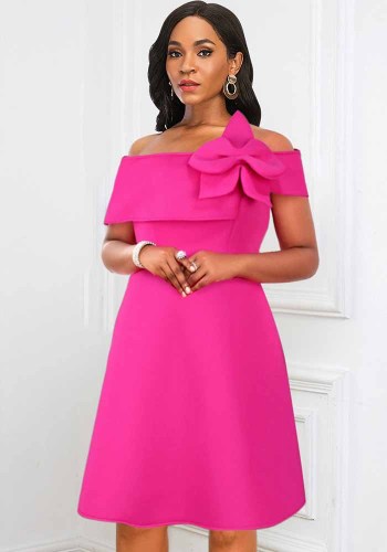 Hot Pink Off Shoulder A-Line Formal Party Dress