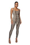 Printed Sleeveless Ribbed Square Neck Low Back Jumpsuit