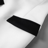 Solid Turndown Collar Cap Sleeve Contrast Color High Waist Zipper Dress