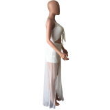 Cami Mesh Patchwork Tie Front Cut Out Sexy Long Dress