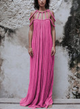 Solid Casual Drawstring Resort Loose Maxi Dress