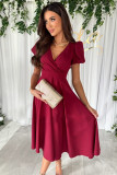 OL Solid V-Neck Puff Sleeve Career Dress