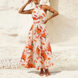 Sexy Halter Printed Sleeveless Midi Dress