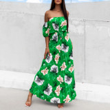 Resort Sexy Off Shoulder Pleated Printed Maxi Dress