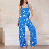 Casual Straps Printed Wide Leg Jumpsuit
