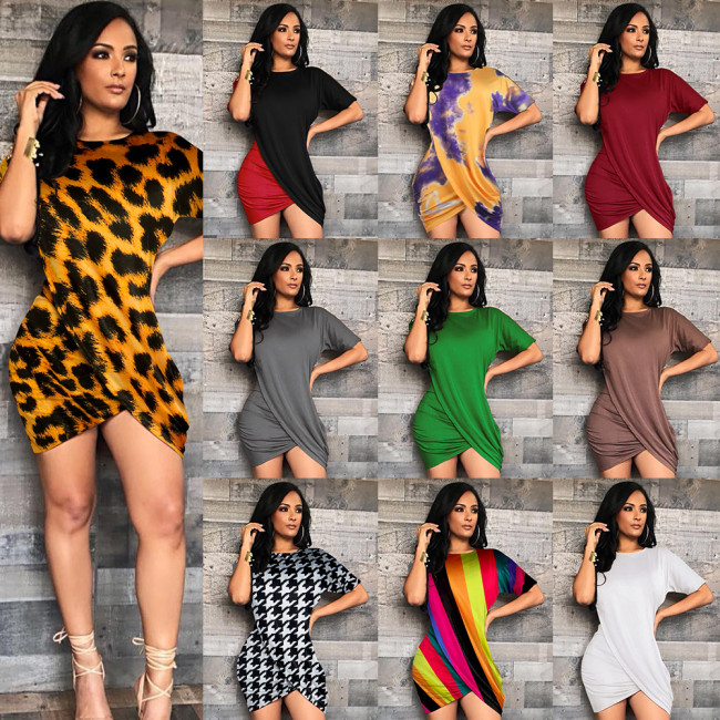 Sexy Round Neck Short Sleeve Casual Dress for Women