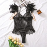 Wholesale Sexy Lace Mesh Feather Sexy One-Piece Teddy Lingerie
