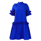 Solid Ruffle Short Sleeve Loose Dress