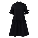 Solid Ruffle Short Sleeve Loose Dress