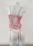 Plaid Camisole Garter Sexy Lingerie Set