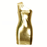 Sexy Metallic Slash Shoulder Sleeveless Sexy Bodycon Dress