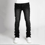 Men's Fashion Straight Denim Pants Wholesale Stretch Beaded Men's Jeans