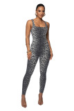 Printed Sleeveless Ribbed Square Neck Low Back Jumpsuit
