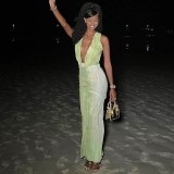 Sexy Plunge Neck Printed Sleeveless Maxi Dress