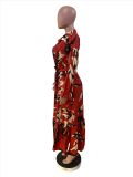 Printed Long Sleeve Elegant Maxi Shirt Dress