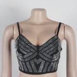 Rhinestone Stretchy Cami Crop Top Bodycon Mini Skirt 2 Piece Set