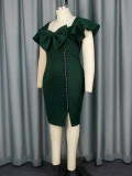 Chic Square Neck Bow Beaded Short Sleeve Party Dress