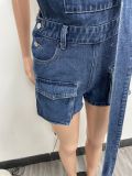 Pockets Fashion One-Piece Suspender Denim Shorts