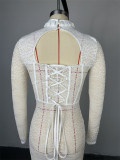 Sexy Hollow Lace Long Sleeve Lace-Up Slit Long Dress
