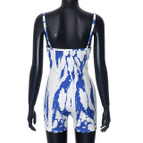 Fashion Contrast Printed Cami Casual Sports Rompers