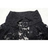 Sexy Lace Turndown Collar See-Through Top and Pants 2PCS Set