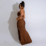 Solid Halter Cut Out Slit Maxi Dress