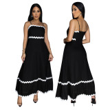 Solid Contrast Wave Ribbon Splicing Cami Maxi Dress