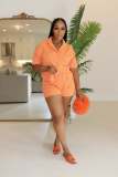 Fashion Casual 2 Piece Set Solid Turndown Collar Short Sleeve Shirt and Shorts