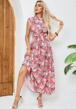 Printed Sleeveless Floral Open Back Slim Waist Chic Maxi Dress