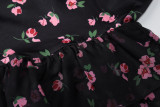 Straps Floral Printed Sexy Mesh Ruflles Lace-up Irregular Dress