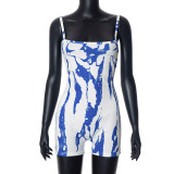 Fashion Contrast Printed Cami Casual Sports Rompers