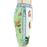 Beach Printed Short-sleeved Top and Shorts 2PCS Set