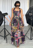 Trendy Printed Halter Neck Loose Maxi Dress
