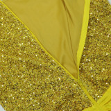 Sexy Yellow Sleeveless Sequin Round Neck Irregular Mini Dress