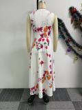 Sexy Floral Print V-neck Sleeveless High Low Dress