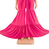 Plus size Soid Top and Wide Leg Pants 2PCS Set