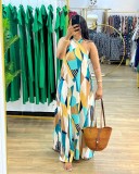 Cross Neck Halter Printed Sleeveless Maxi Dress