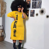 Fashion African Half Sleeve Print Slit Midi Dress