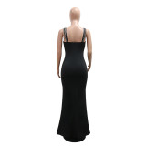 Sexy Straps Rhinestone Maxi Evening Dress