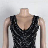 Sexy Rhinestone Embellished Black V-neck Bodycon Dress