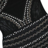 Rhinestone See-Through Low Back Mesh Halter Neck Sexy Club Dress